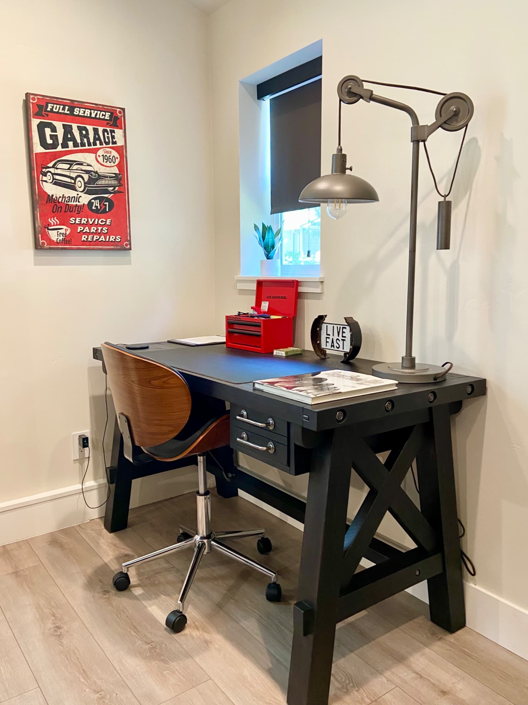 WFH? Our office desk comes with an adjustable rolling chair, nearby power, phone chargers, writing pad, desk light and basic office supplies. 